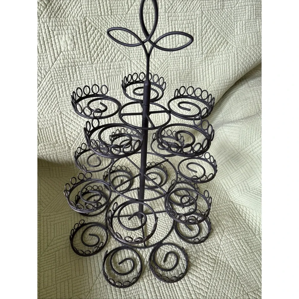 Black Metal 3 Tier Scroll Wire Cupcake Tree Stand 20 Cup Party Dessert Display